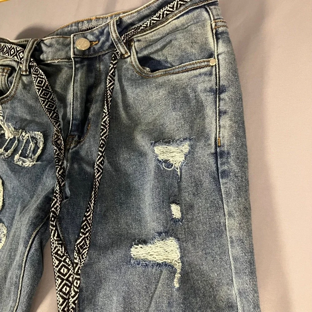 Lifted Anchors Mens 32 Distressed Jeans Customized Tribal Belt LFOD Blue Denim